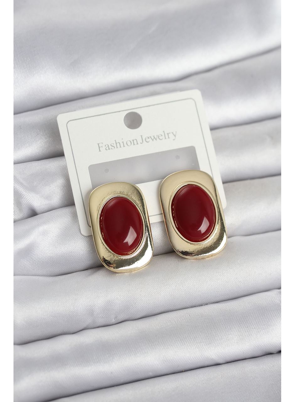 Bordo Renk Kare Model Vintage Kadın Küpe