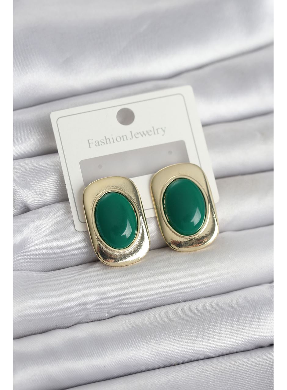 Yeşil Renk Kare Model Vintage Kadın Küpe