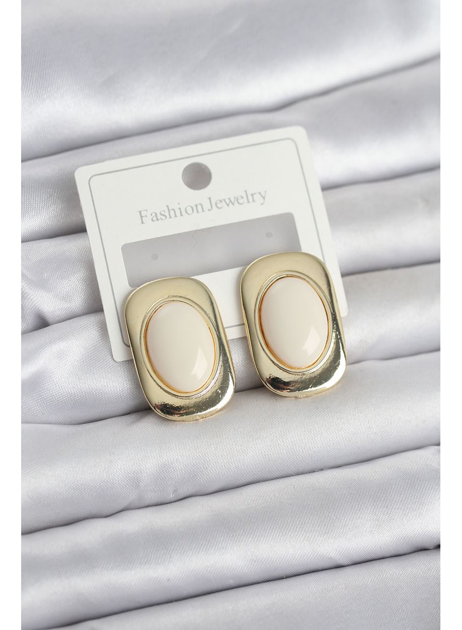 Beyaz Renk Kare Model Vintage Kadın Küpe