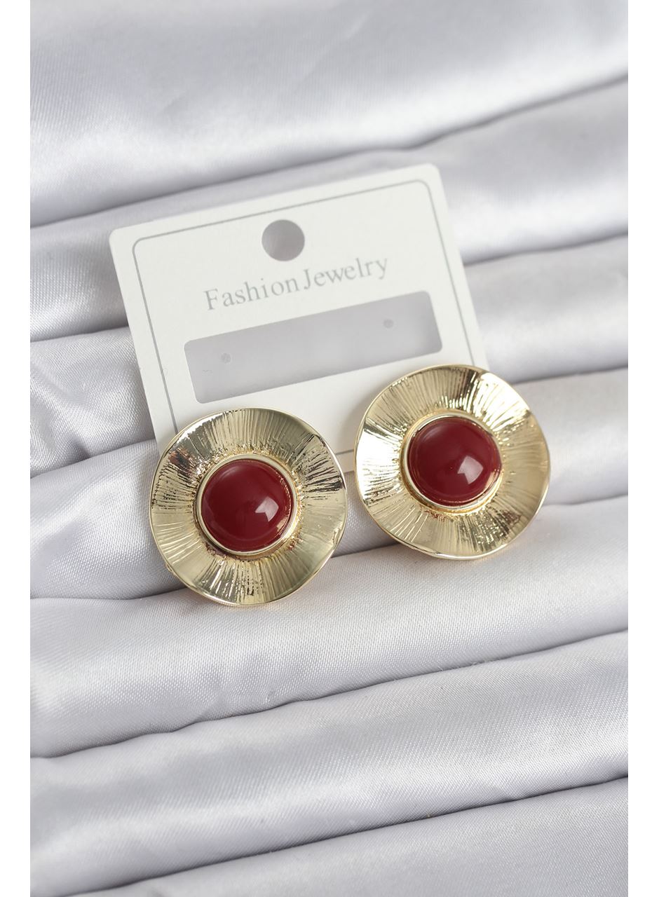 Vintage Model Bordo Gold Renk Pirinç Kadın Küpe