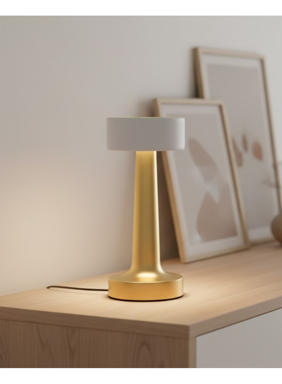 Modern Altın Gövdeli LED Masa Lambası 3 Işık Modlu