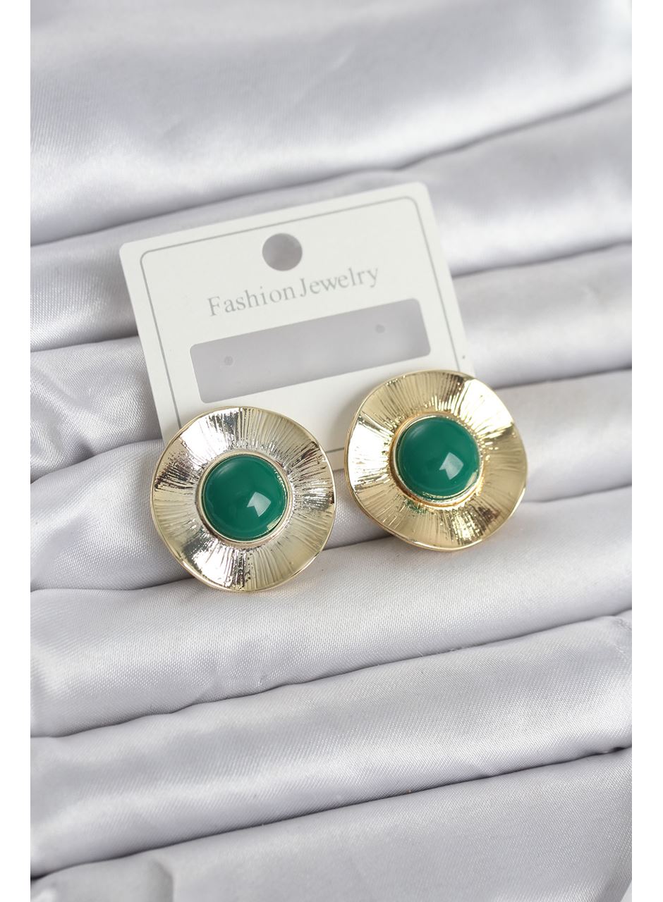 Vintage Model Yeşil Gold Renk Pirinç Kadın Küpe