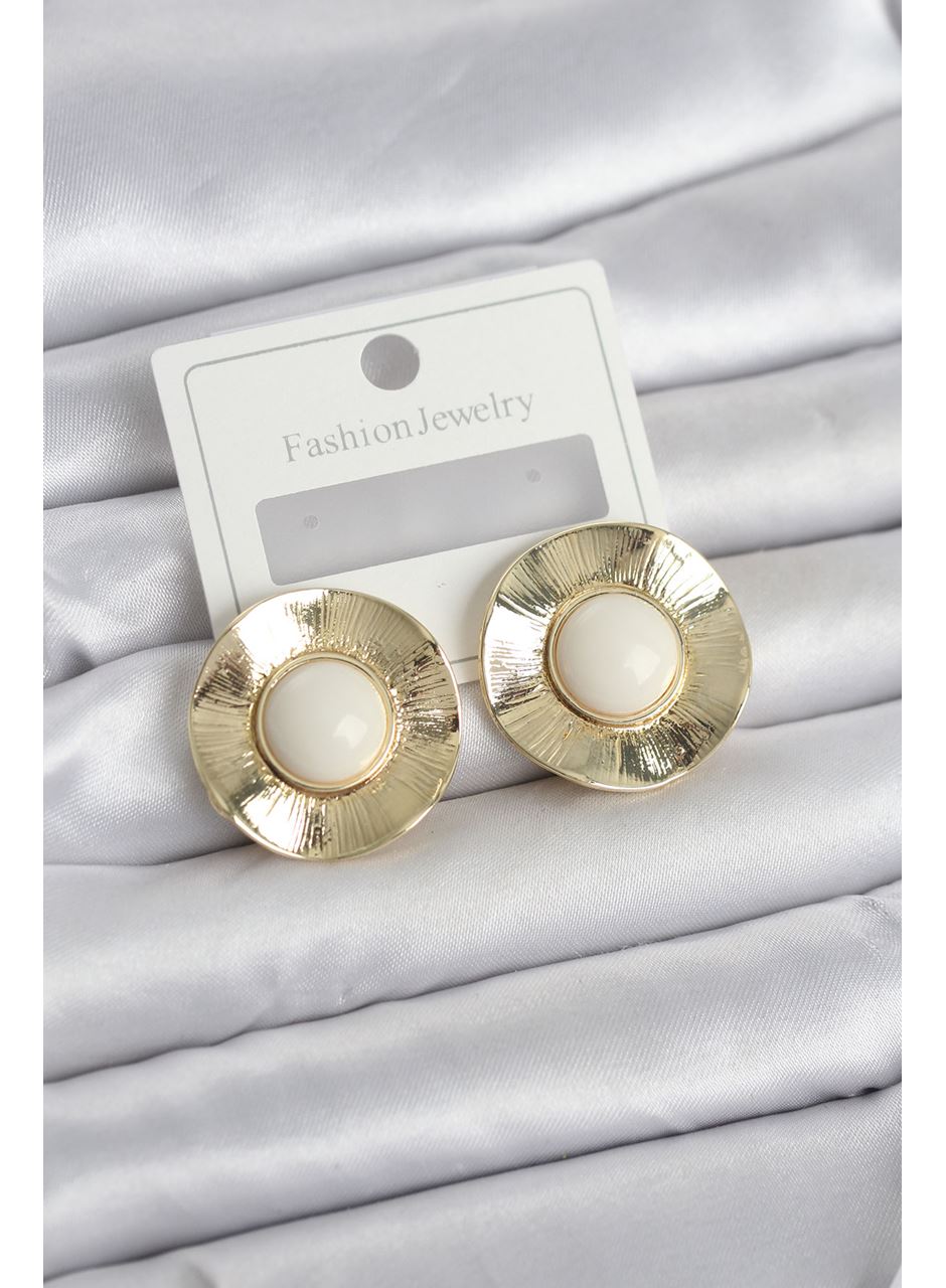Vintage Model Beyaz Gold Renk Pirinç Kadın Küpe