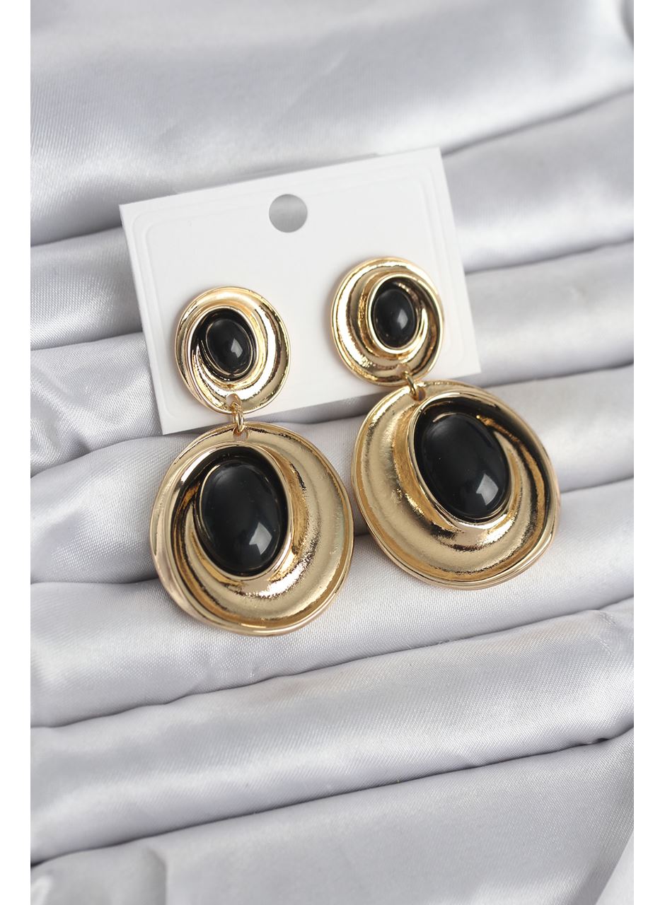 Siyah Sallantılı Damla Model Gold Renk Vintage Kadın Küpe