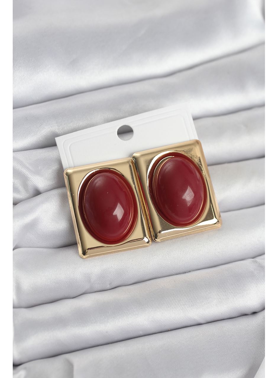 Bordo Kare Model Vintage Gold Renk Kadın Küpe