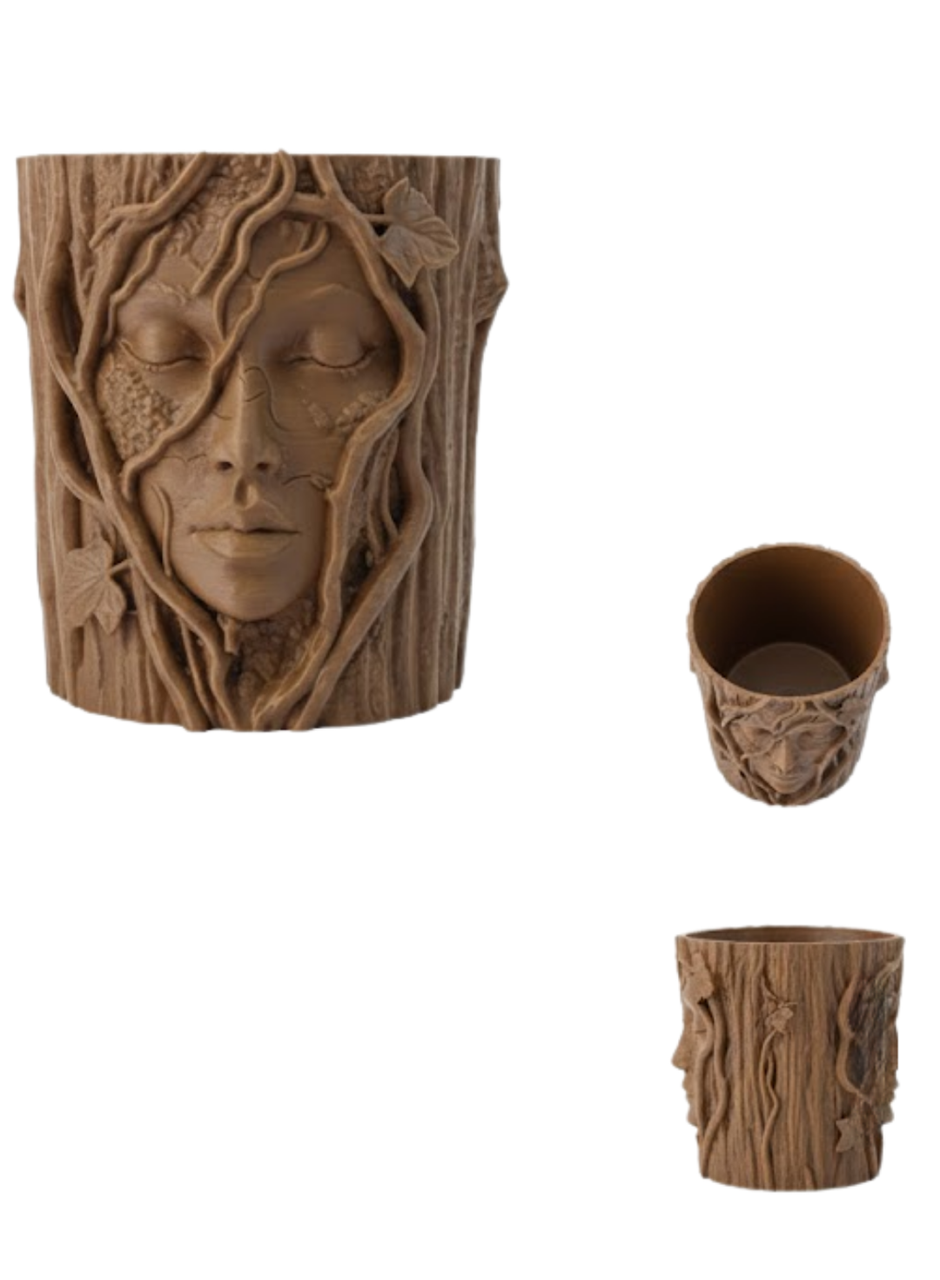 Doğa Temalı Yüz Detaylı Dekoratif Vazo 3D Ağaç Desenli Şık Saksı