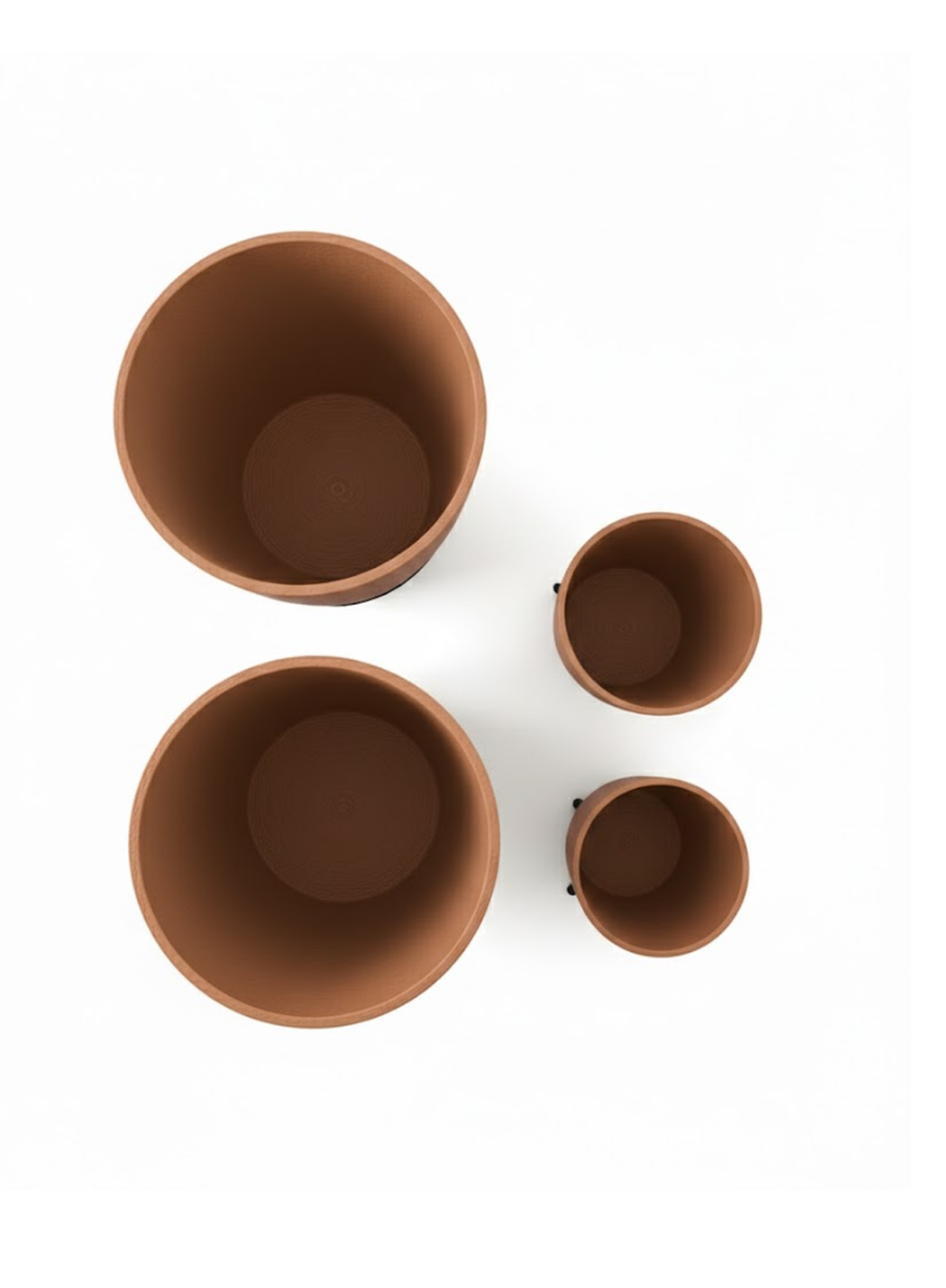 4’lü 3D Şık Kahverengi Vazo Seti Modern Ayaklı Saksı