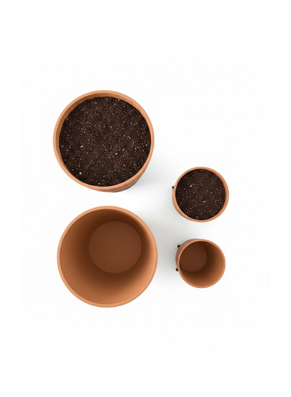 4’lü 3D Şık Kahverengi Vazo Seti Modern Ayaklı Saksı