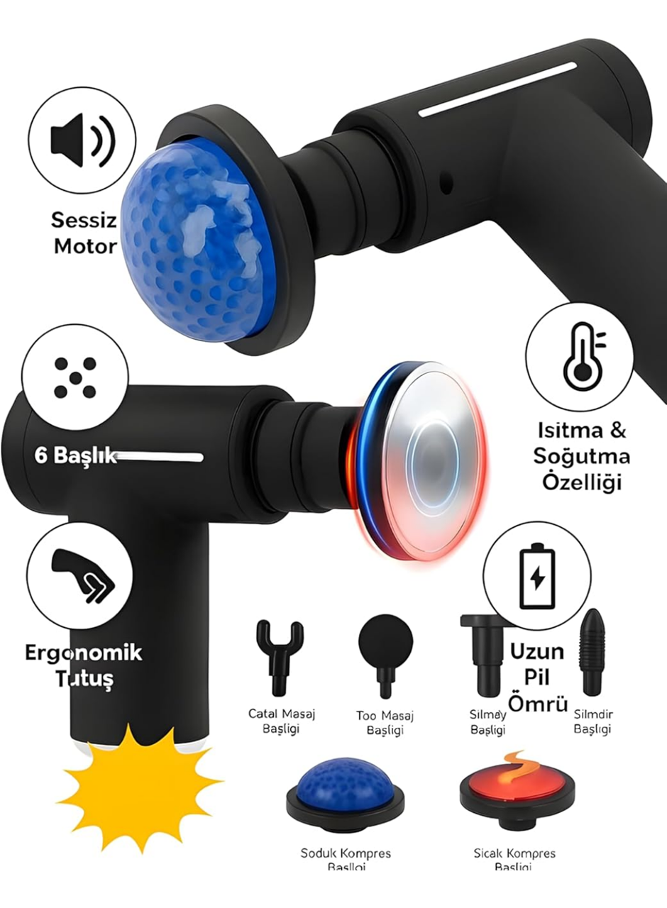 Isıtmalı Soğutmalı Masaj Tabancası 3200 RPM Sessiz Motor USB C Şarjlı