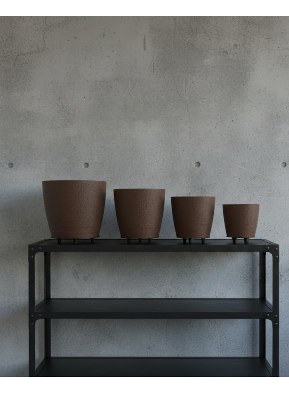 4’lü 3D Modern Kahverengi Vazo Seti Ayaklı Dekoratif Saksı Takımı