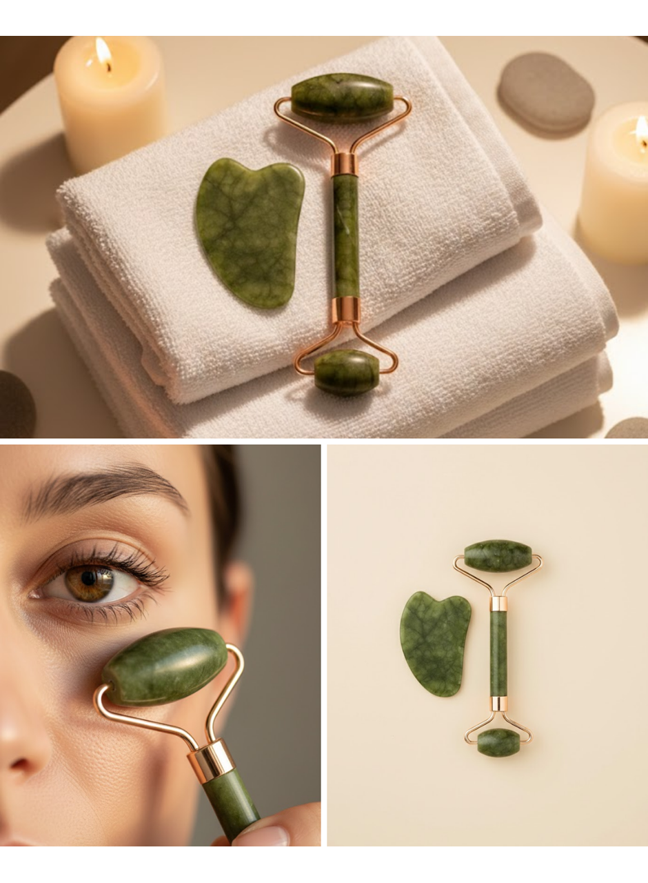 Yeşim Taşı Yüz Bakım Seti Çift Başlıklı Roller ve Gua Sha