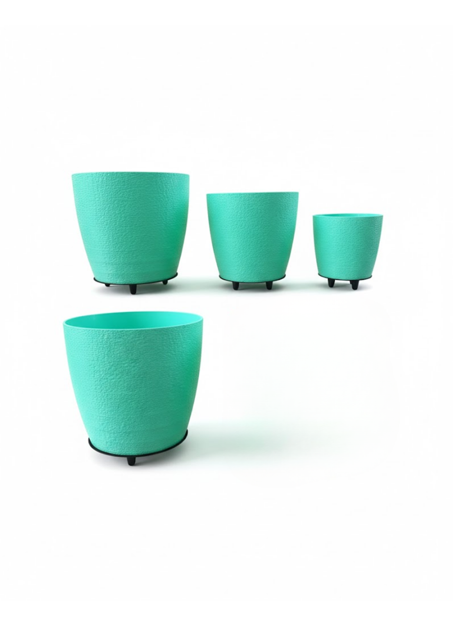 4’lü 3D Mint Yeşil Saksı Seti Modern Tasarım Dekoratif Ayaklı Vazo