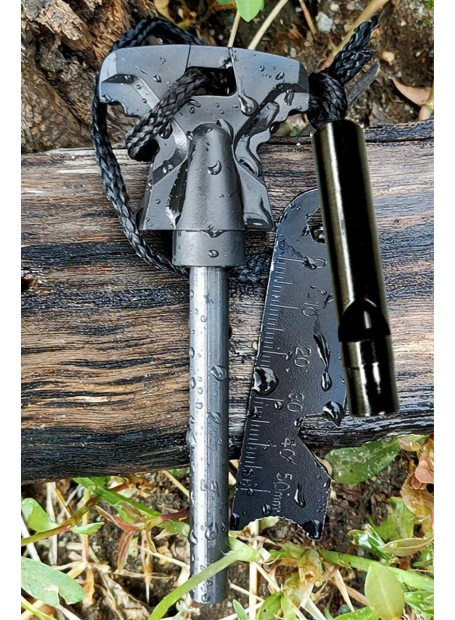 Acil Durum Magnezyum Çubuk Çakmaktaşı Hayatta Kalma Ateş Başlatıcı Çakmak Kiti Düdük Hediyeli (