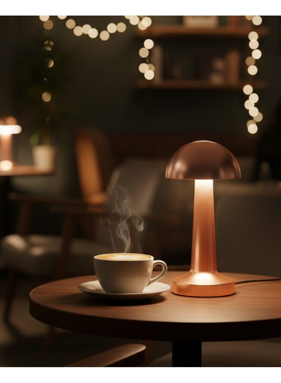 Kablosuz Dokunmatik Masa Lambası 3 Işık Modlu USB Şarjlı Bronz