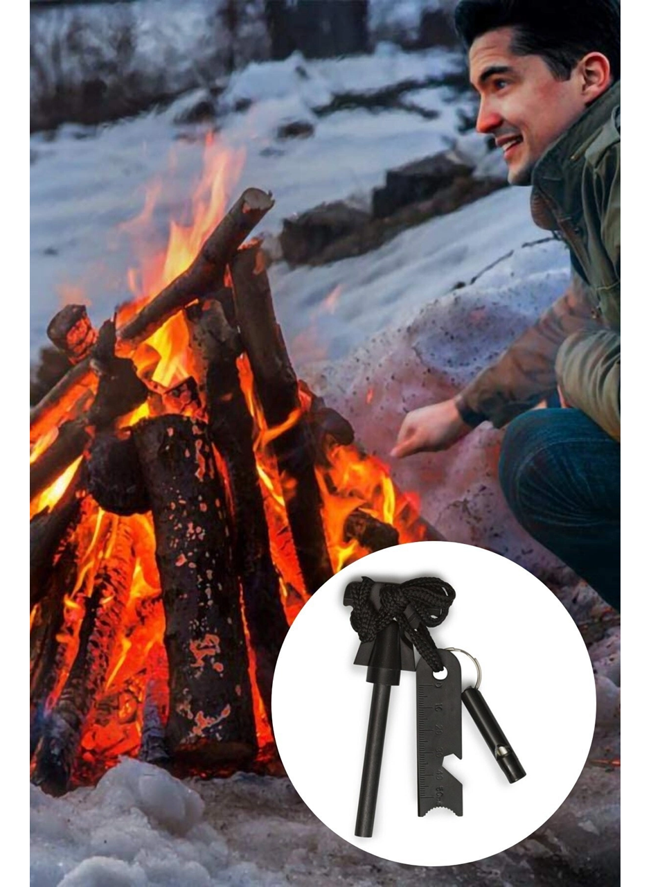 Acil Durum Magnezyum Çubuk Çakmaktaşı Hayatta Kalma Ateş Başlatıcı Çakmak Kiti Düdük Hediyeli (