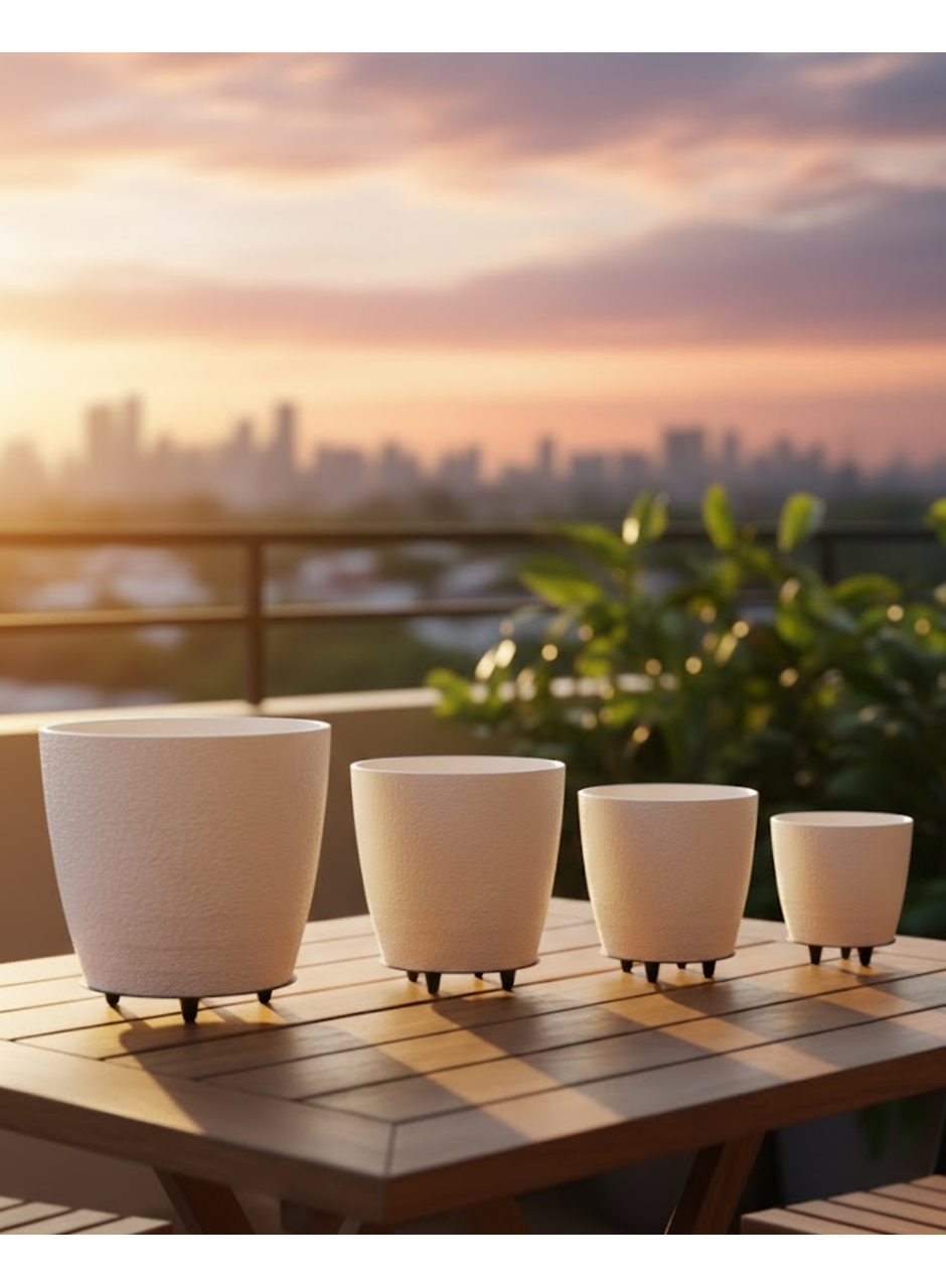 4’lü 3D Modern Beyaz Vazo Takımı Ayaklı Dekoratif Saksı Seti