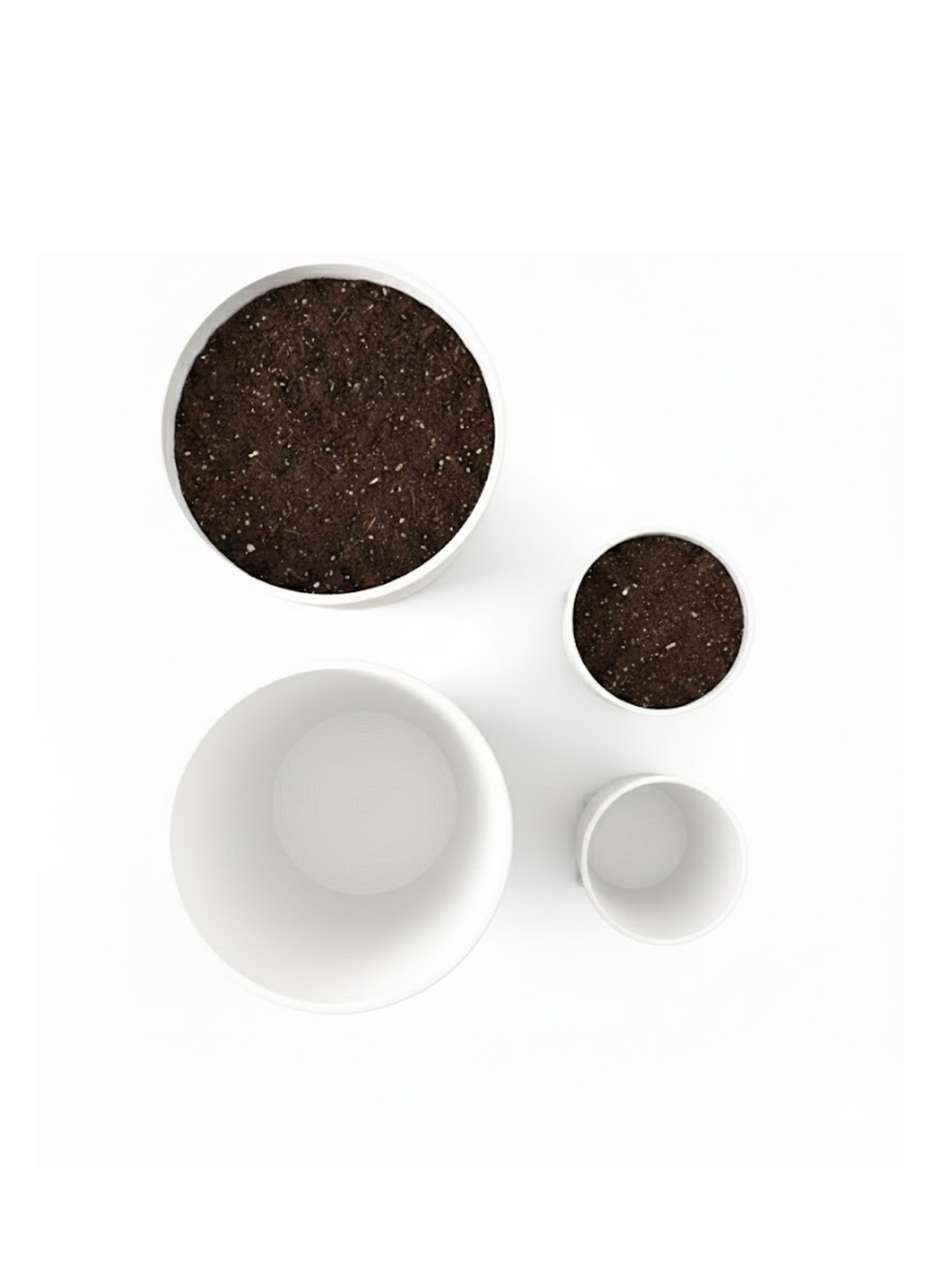 4’lü 3D Beyaz Ayaklı Saksı Seti Modern Minimal Dekoratif Vazo