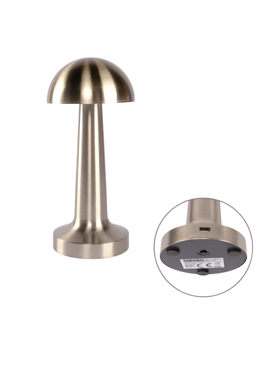 Mantar Masa Lambası Dokunmatik 3 Renk Işık Şarjlı Kablosuz Modern Krom Tasarım