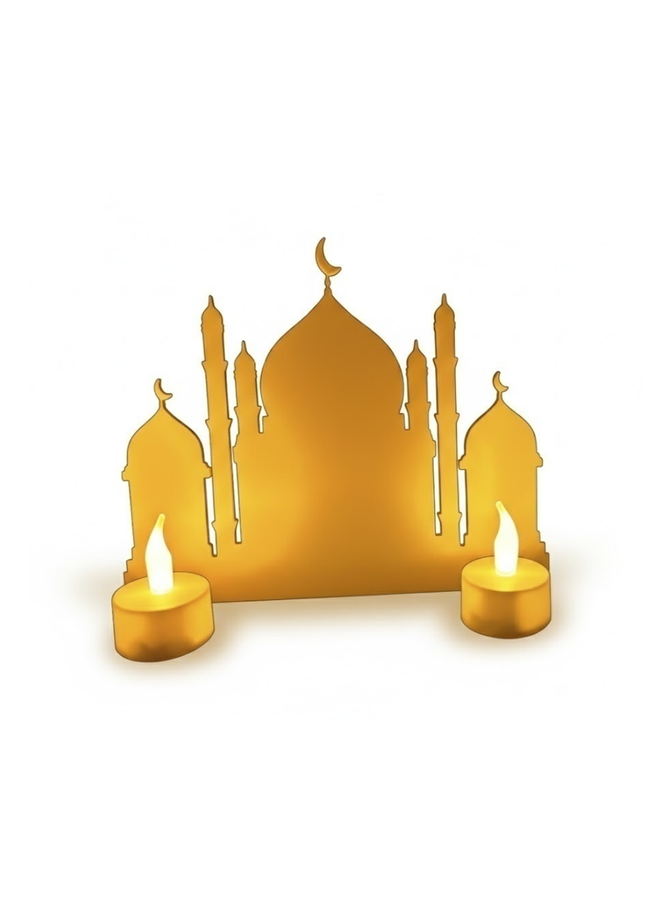 3D Ramazan Cami Dekor 2 Mumlu Işıklı Masa Üstü Biblo