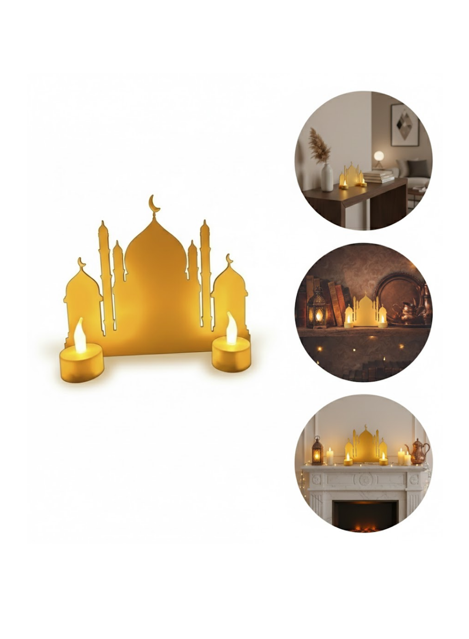 3D Ramazan Cami Dekor 2 Mumlu Işıklı Masa Üstü Biblo