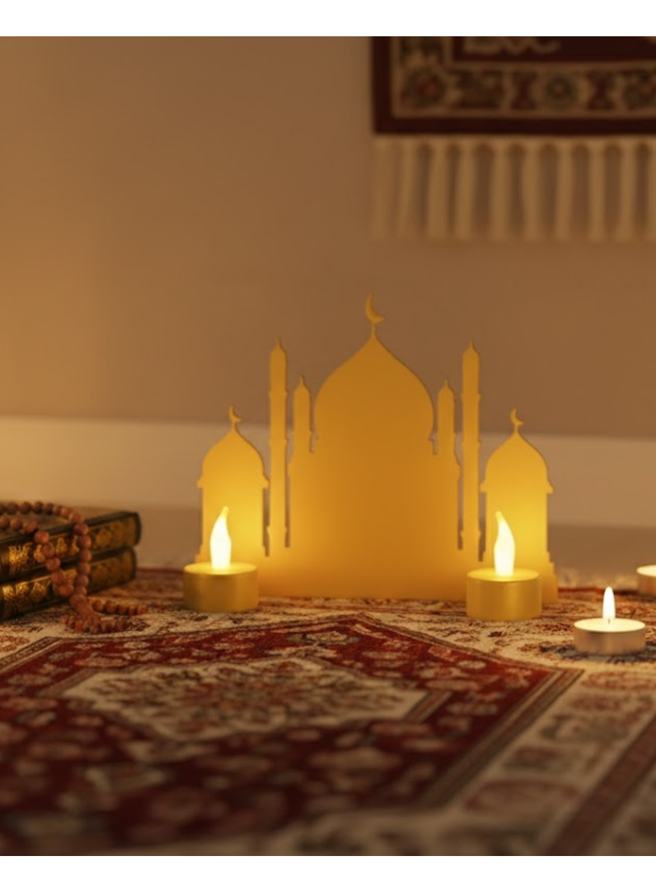 3D LED Mumlu Cami Dekorasyonu 2 Adet Pilli Mum Hediyeli