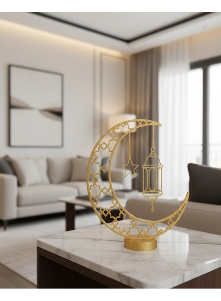 3D Hilal Cami Dekor Özel Baskı 20x20 cm Şık Masa Üstü