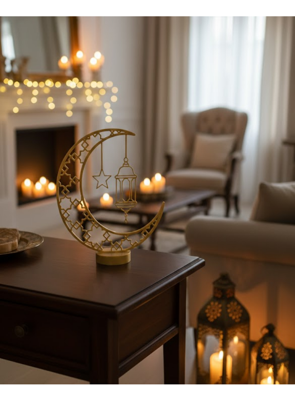 3D Hilal Cami Dekor 20x20 cm Özel Baskı Masa Üstü Süs