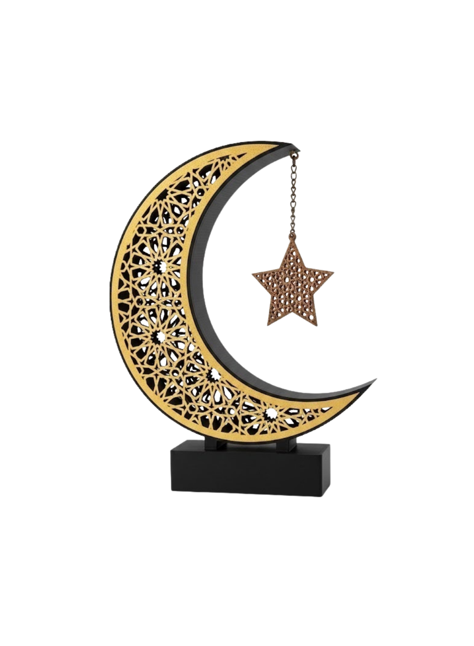 3D Hilal Yıldız Dekoratif Obje 23x23 cm Modern ve Manevi Tasarım