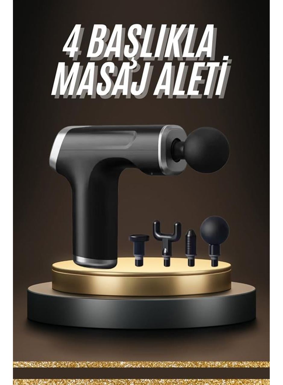Profesyonel Masaj Tabancası Sporcu Masaj Aleti 4 Başlıklı Şarjlı Titreşimli