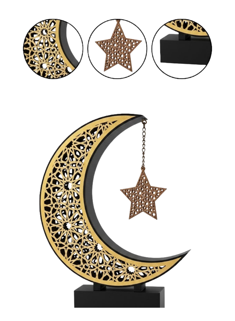 3D Hilal Yıldız Masa Üstü Dekor 23x23 cm Ramazan Konsept Tasarım