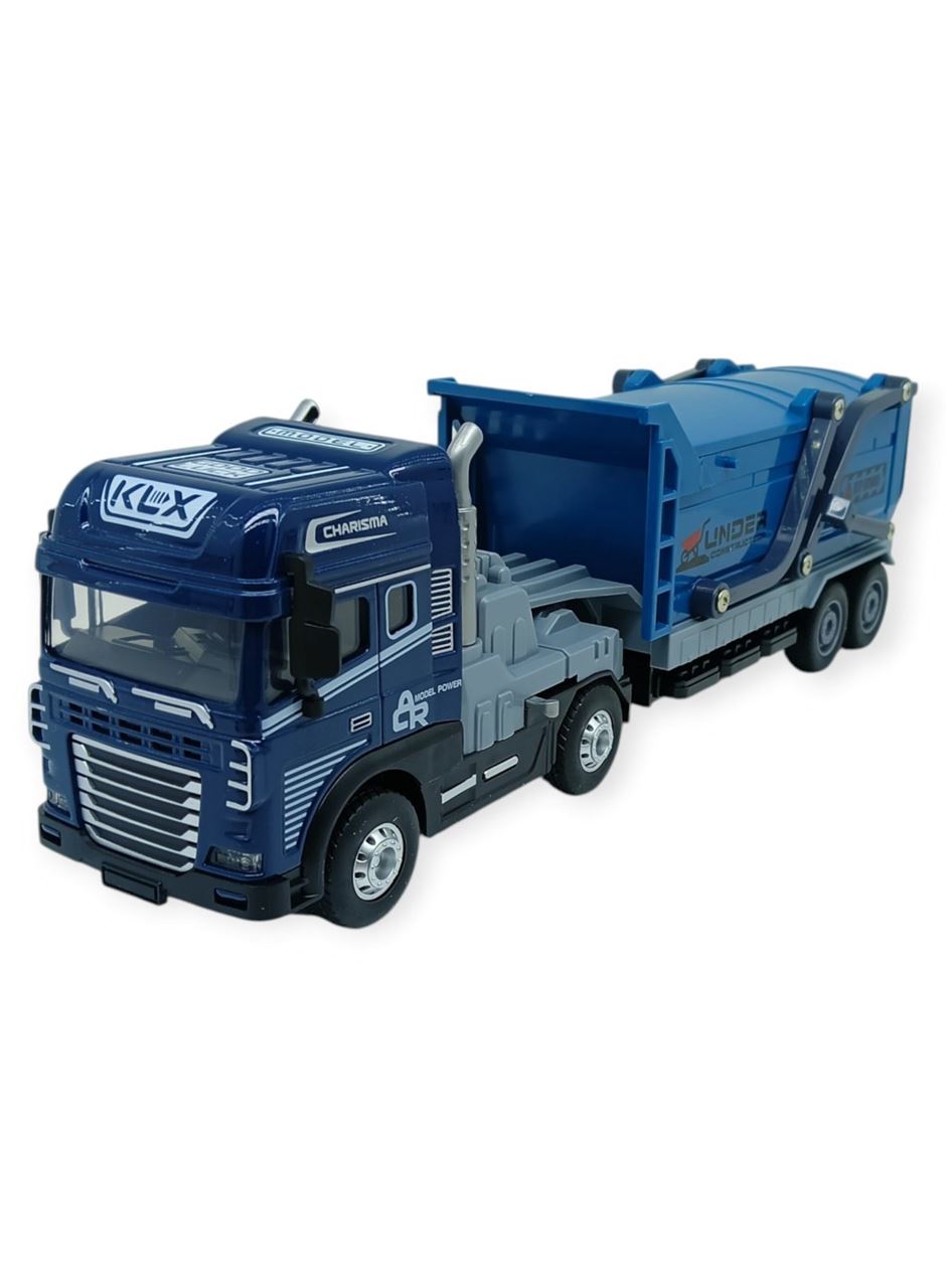 Metal Tır 1:24 - Sesli Işıklı Taşıyıcı Dorseli Tır 30 cm - Lacivert