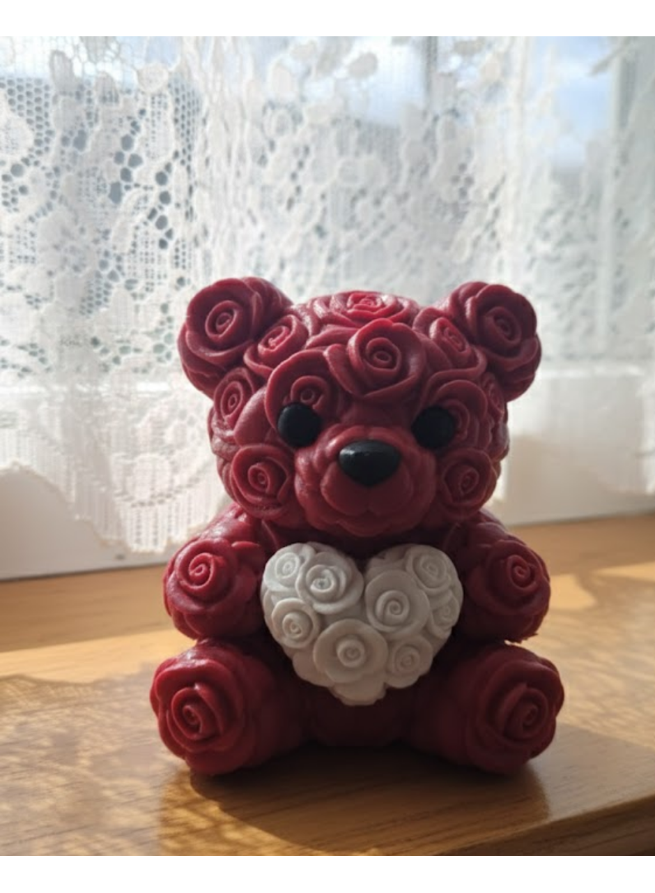 3D Gül Tasarımlı Kalp Ayıcık 10cm Şık Dekoratif Biblo