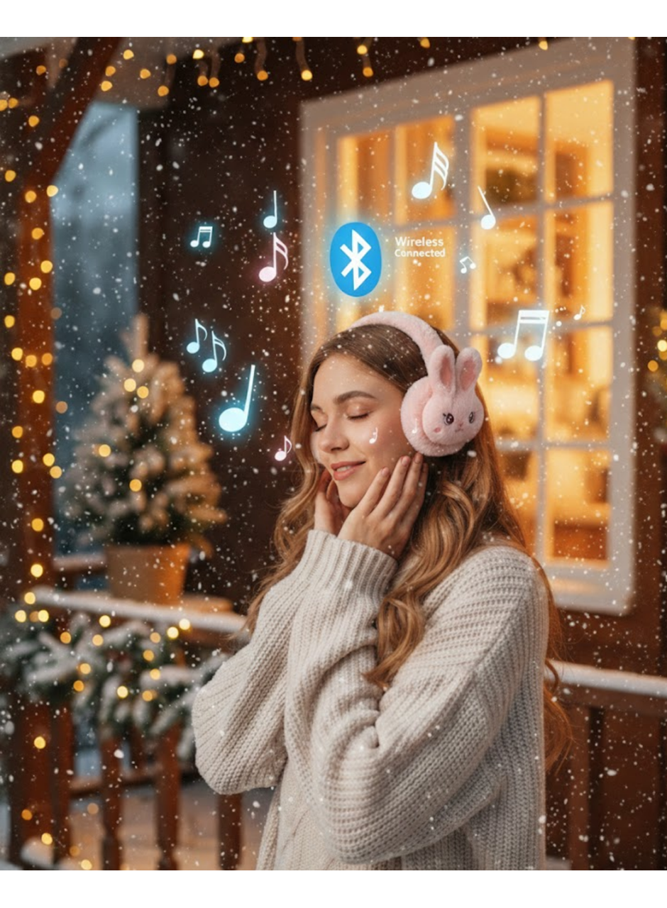 Şarjlı Kablosuz Tavşan Tasarımlı Bluetooth Kulaklık TF Kart Girişli