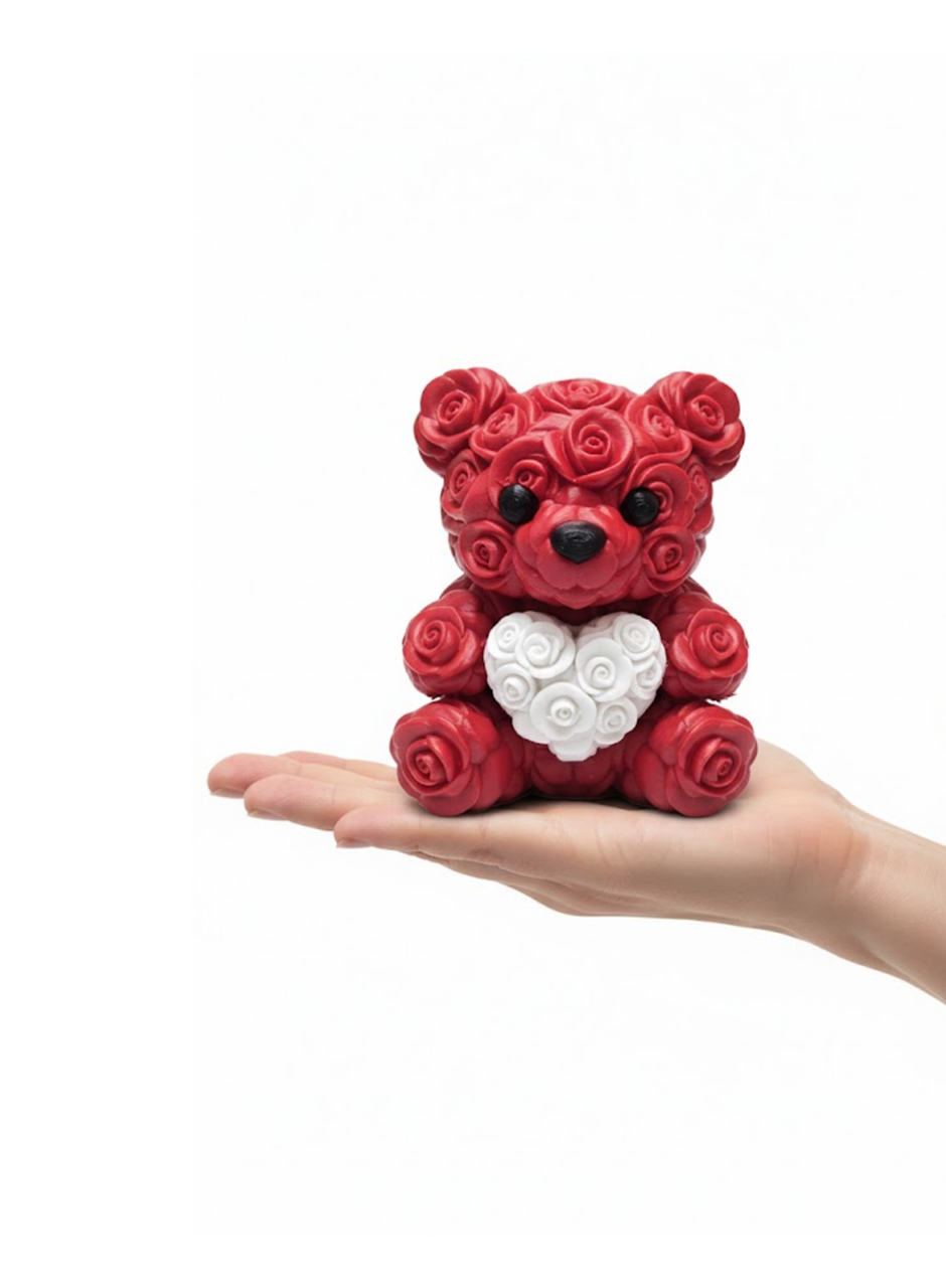 3D Baskı Kalpli Ayıcık 10cm Romantik Masaüstü Dekor