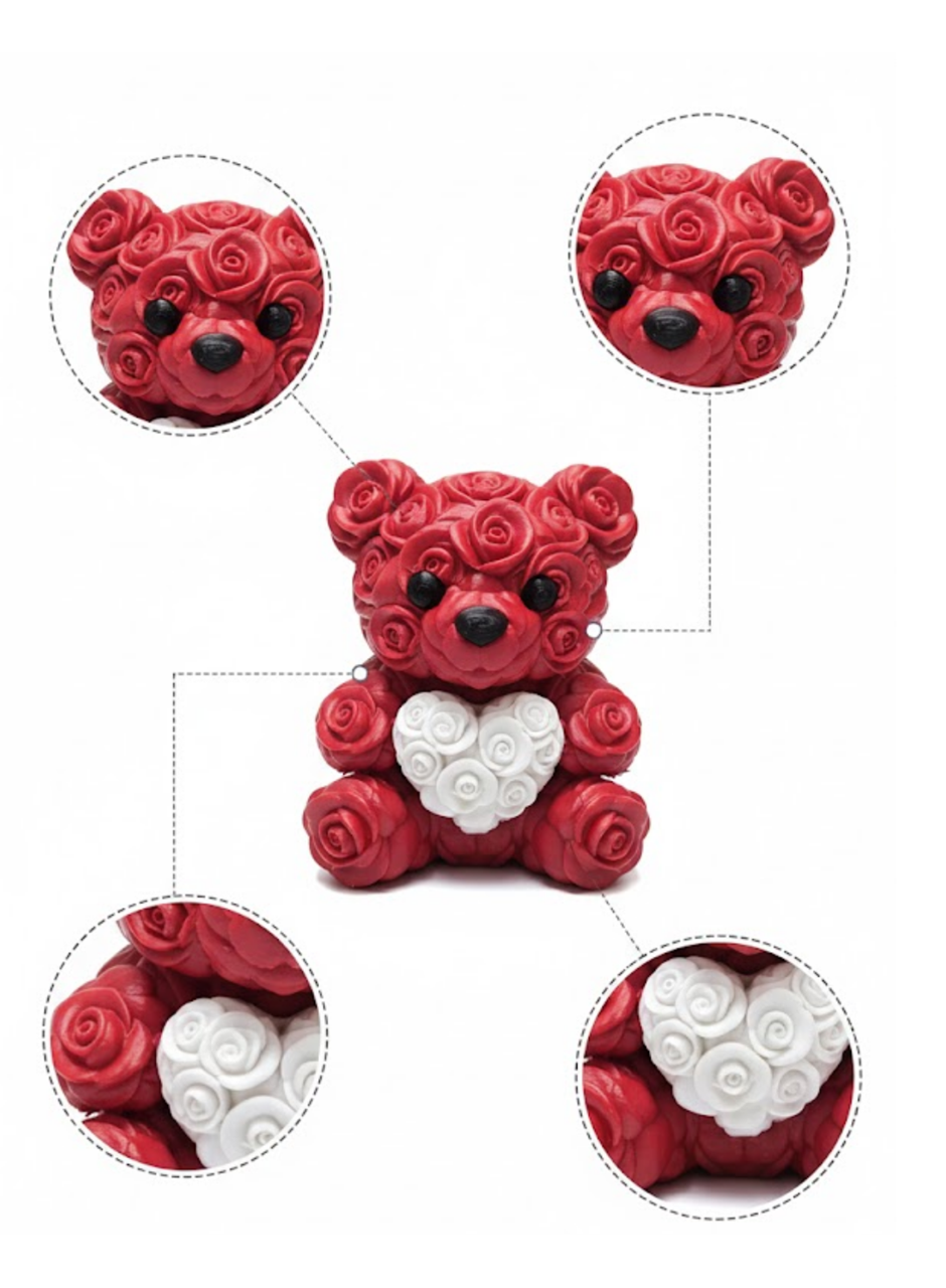 3D Baskı Kalpli Ayıcık 10cm Romantik Masaüstü Dekor