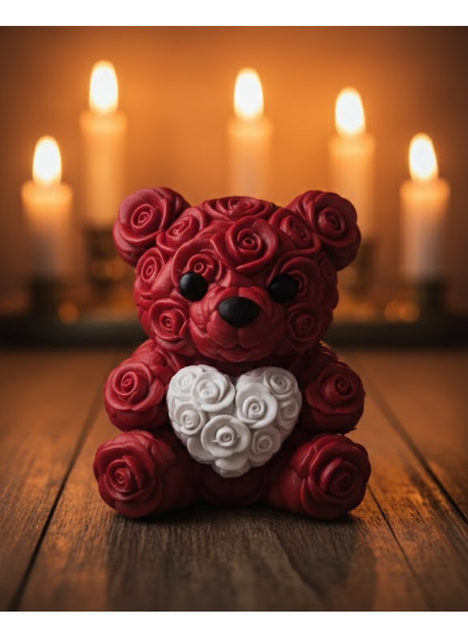 3D Kalp Ayıcık 10 cm Gül Detaylı Dekoratif Hediye Obje