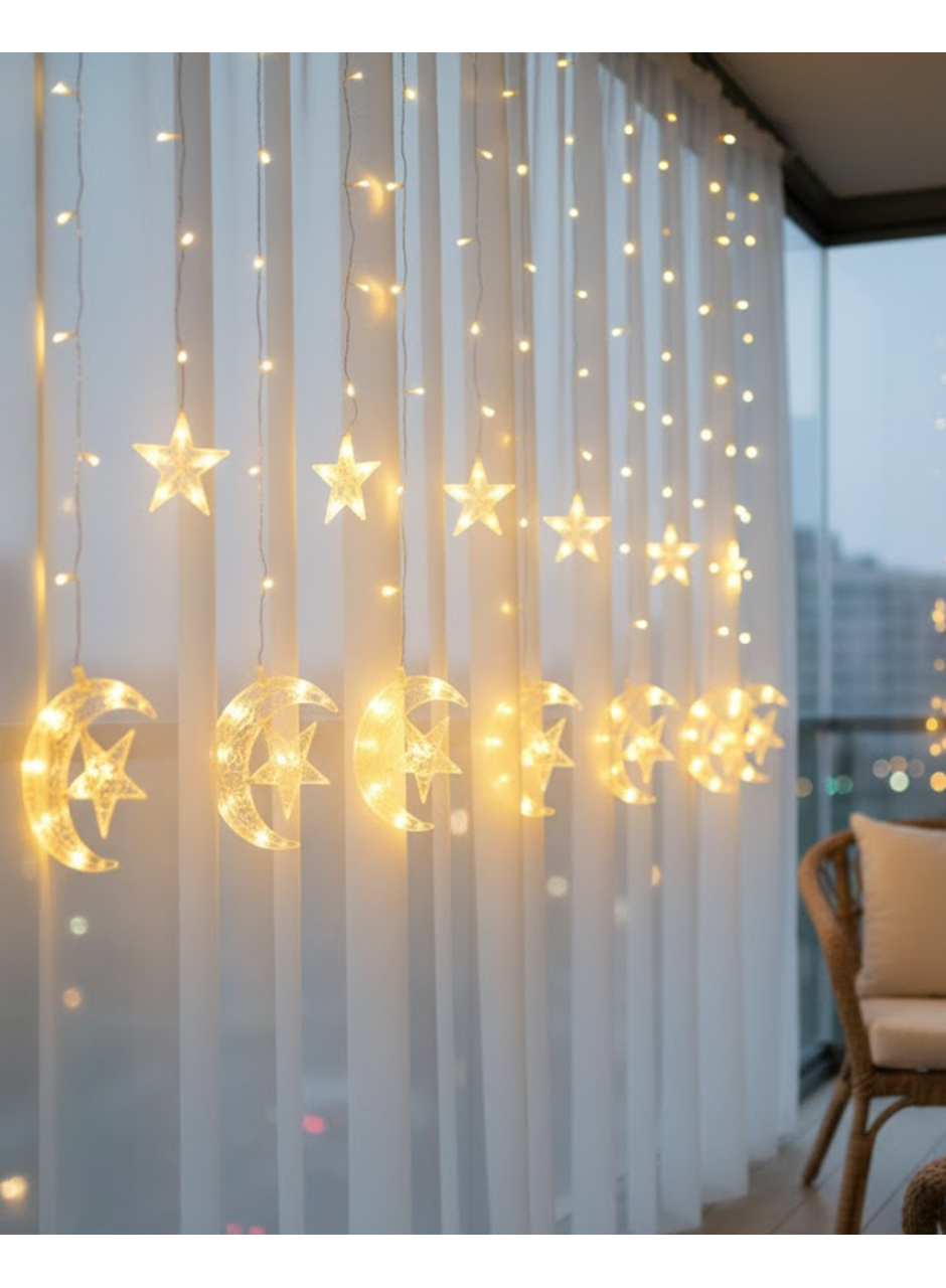 Hilal Yıldız LED Perde Işık Balkon Pencere ve Oda Dekorasyonu