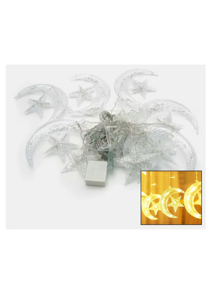 Hilal Yıldız Perde LED Işık 2 Modlu Sıcak Beyaz Dekoratif Aydınlatma