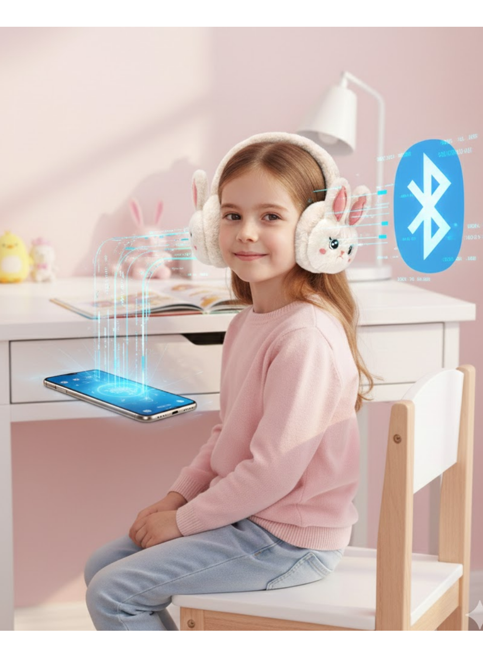 Peluş Tavşan Kulaklı Bluetooth Kulaklık Kablosuz Müzik ve TF Kart Destekli
