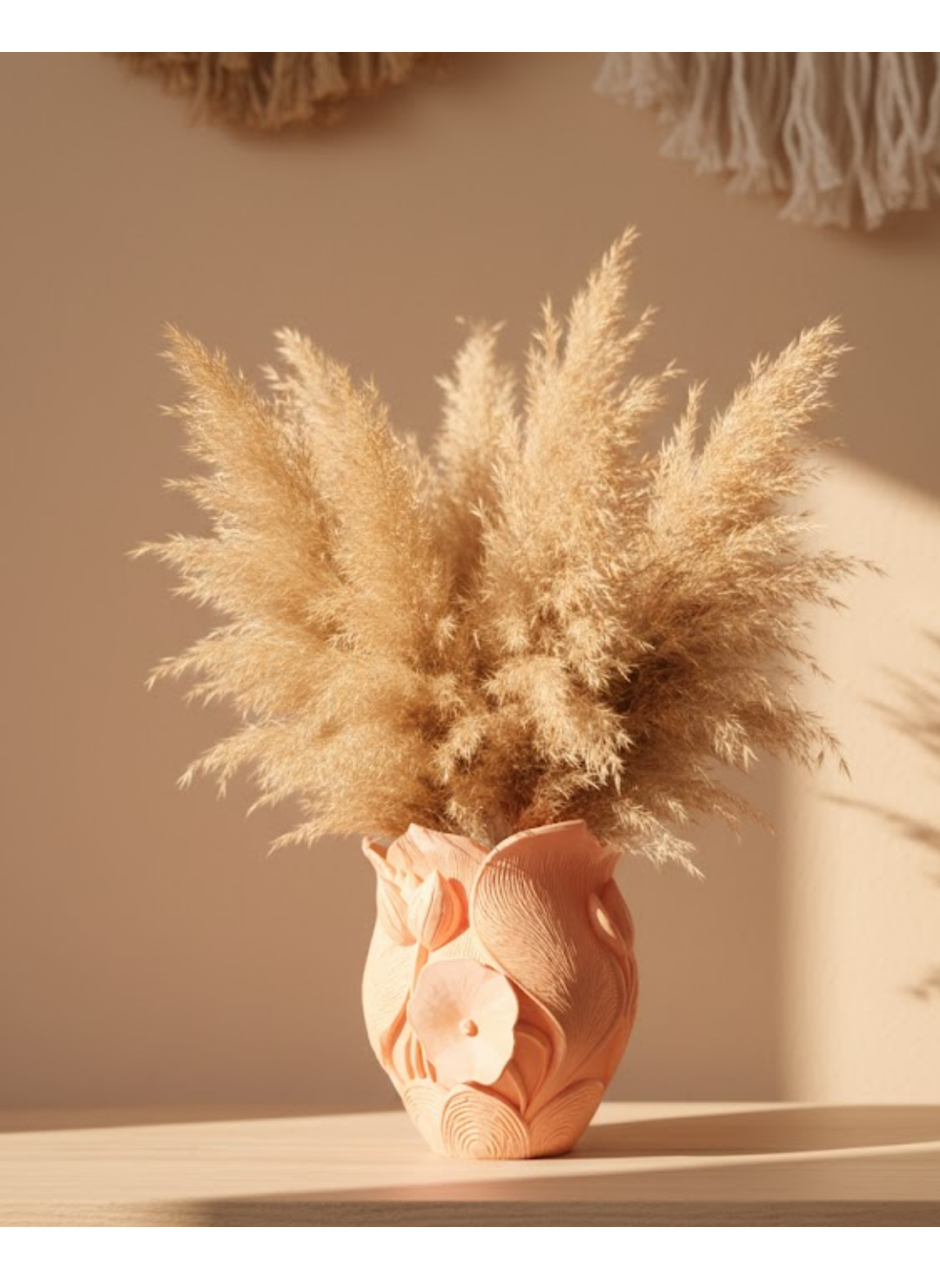 Modern 3D Turuncu Çiçek Vazo Masaüstü Salon Dekoru