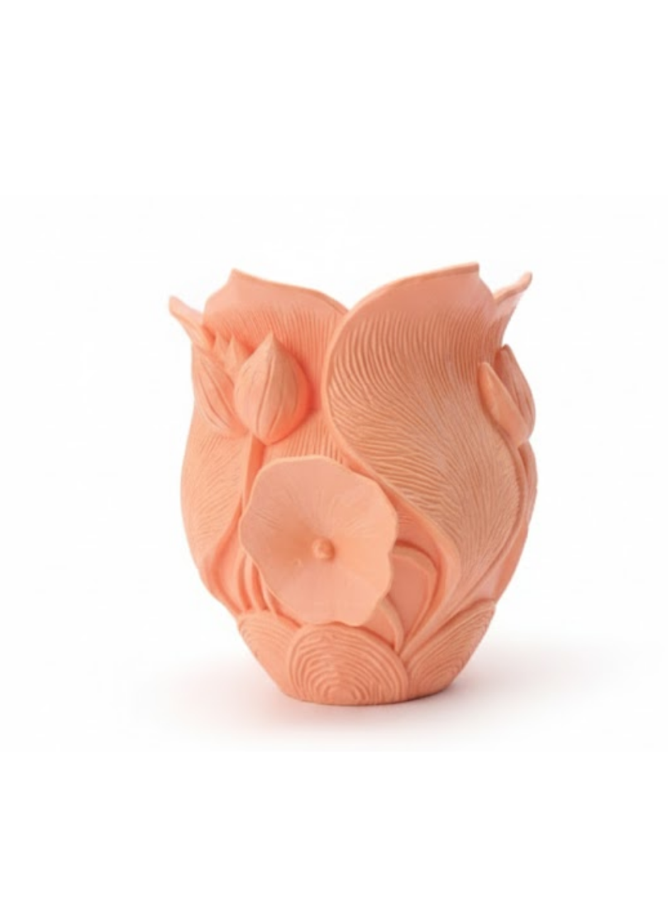 Turuncu Floral Tasarımlı 3D Vazo Şık Ev Dekorasyon Aksesuarı