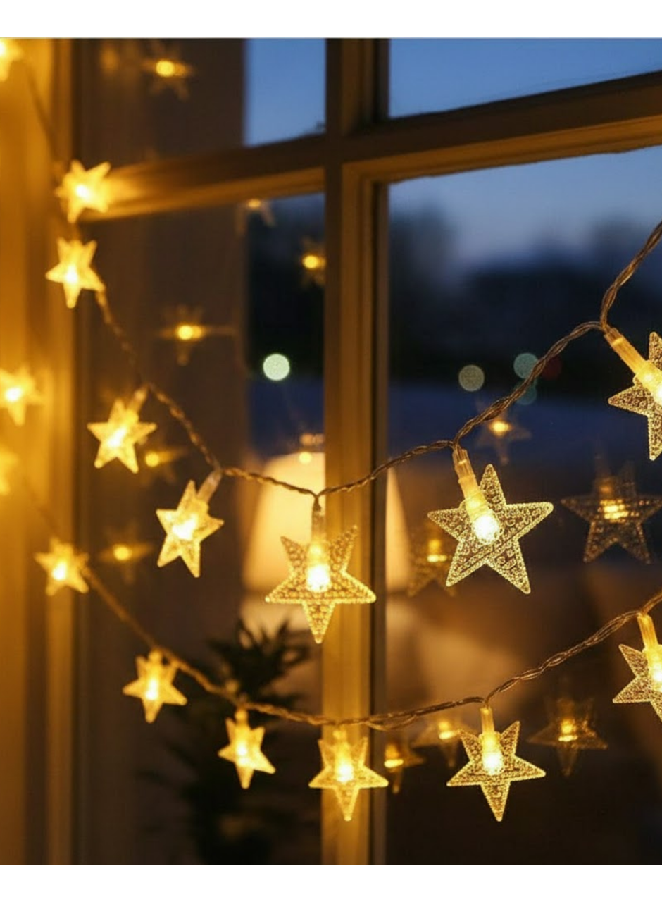 Günışığı Beyaz Yıldız Işık Zinciri 5 Metre Enerji Tasarruflu Dekor