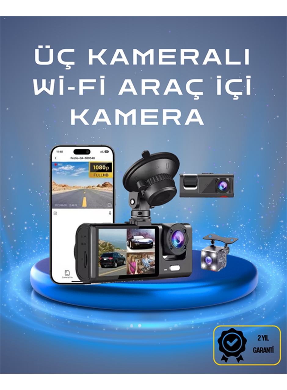 Üç Kameralı 1080p Full HD Araç İçi Kamera – G-Sensörlü ve Gece Görüşlü