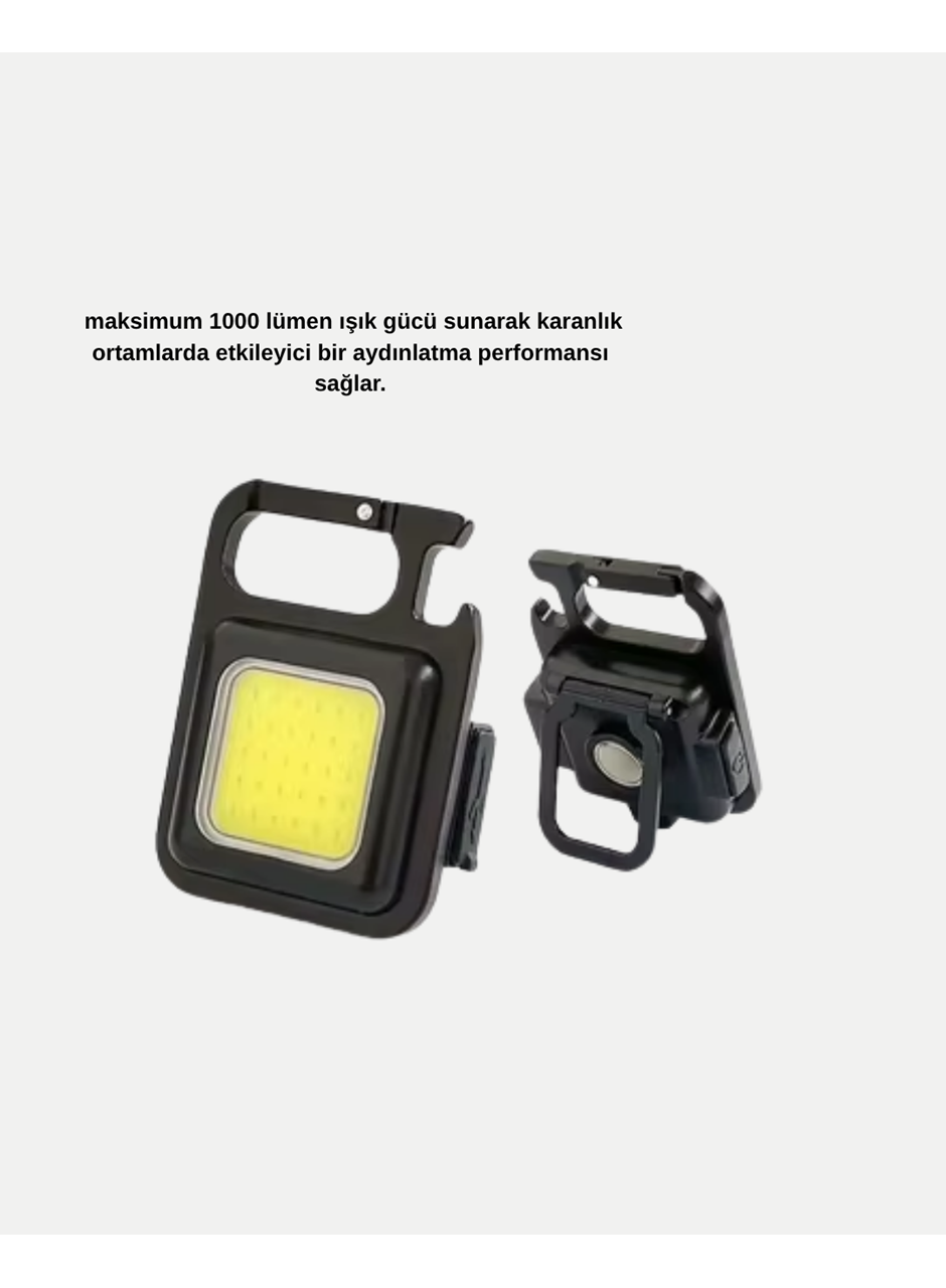 Şarjlı COB LED Anahtarlık Fener – 4 Modlu, Manyetik ve Katlanabilir Standlı