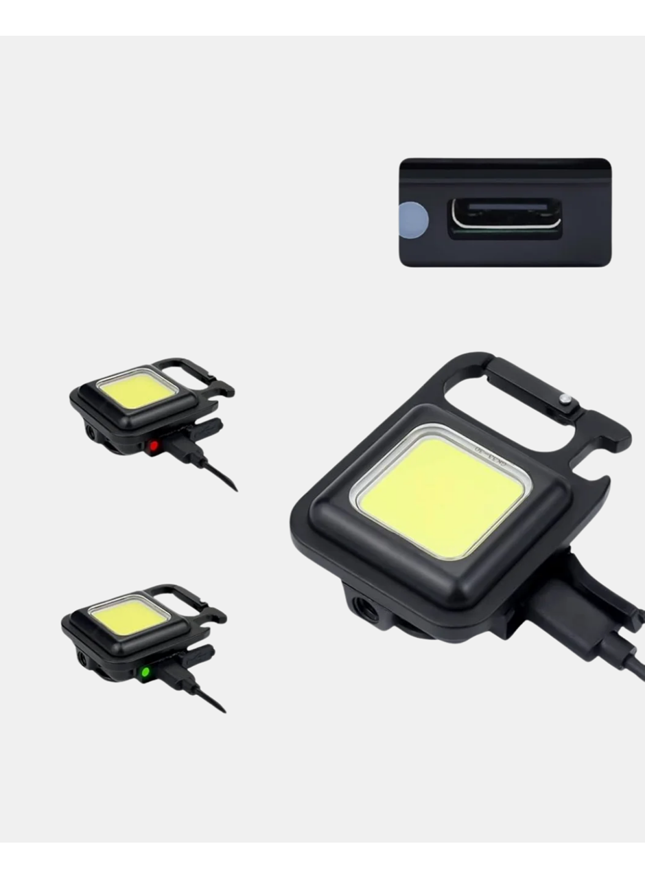 Şarjlı COB LED Anahtarlık Fener – 4 Modlu, Manyetik ve Katlanabilir Standlı