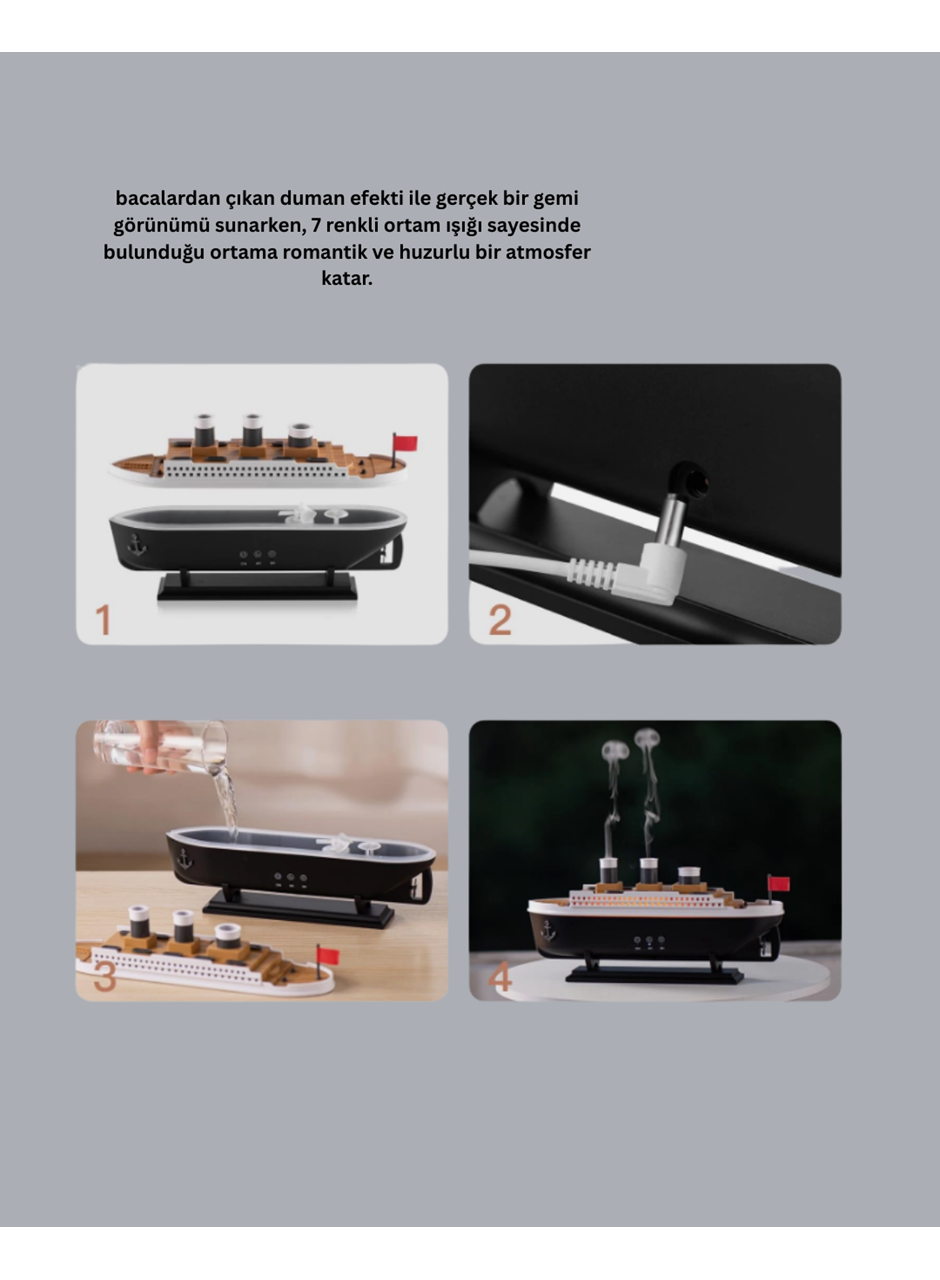 Ultra Sessiz Titanik Gemi LED Işıklı Aroma Difüzörü Oda Nemlendirici
