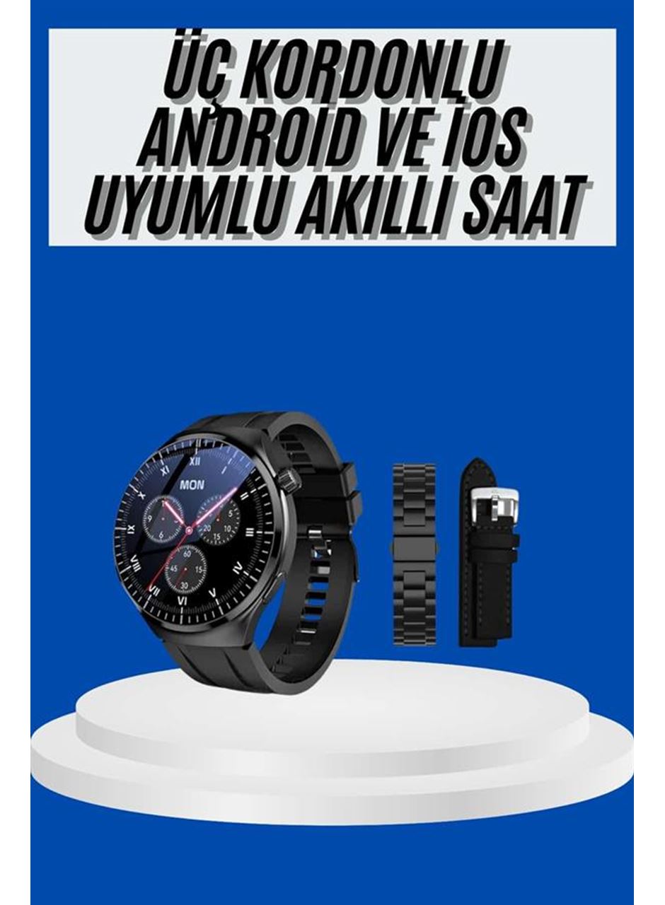 Amoled Ekran Akıllı Saat Üç Kordonlu İOS Android Uyumlu