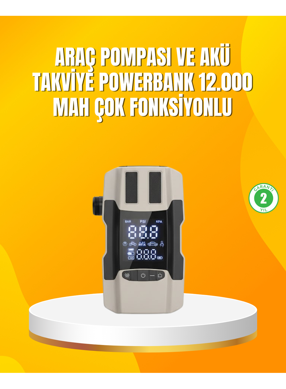 12.000 mAh Akü Takviye Powerbank Dahili Hava  Dijital Ekranlı