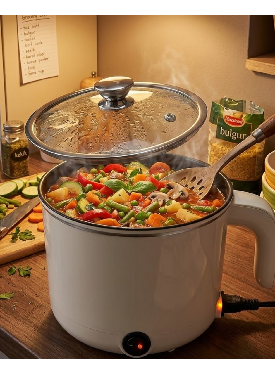 Mini Elektrikli Yemek Pişirici 1 Litre Buharlı Pişirme Tepsili Mutfak Tenceresi