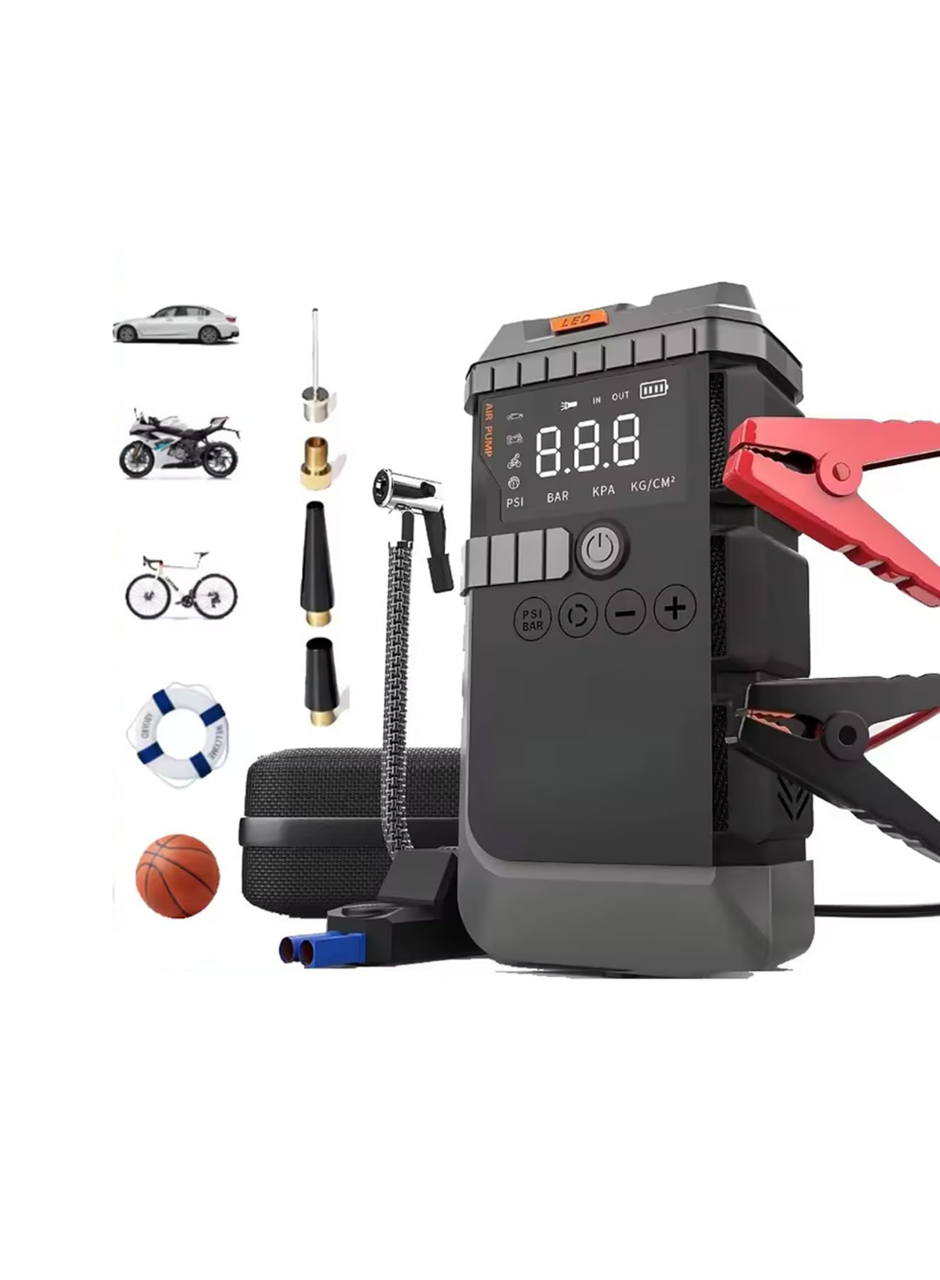 Taşınabilir Araç Çalıştırma Jump Starter Hava Pompası Dijital Basınç Göstergeli Güç Bankası